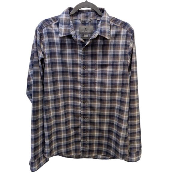 Royal Robbins Active Fit Flannel Blue Plaid Button Down Medium - Picture 1 of 4
